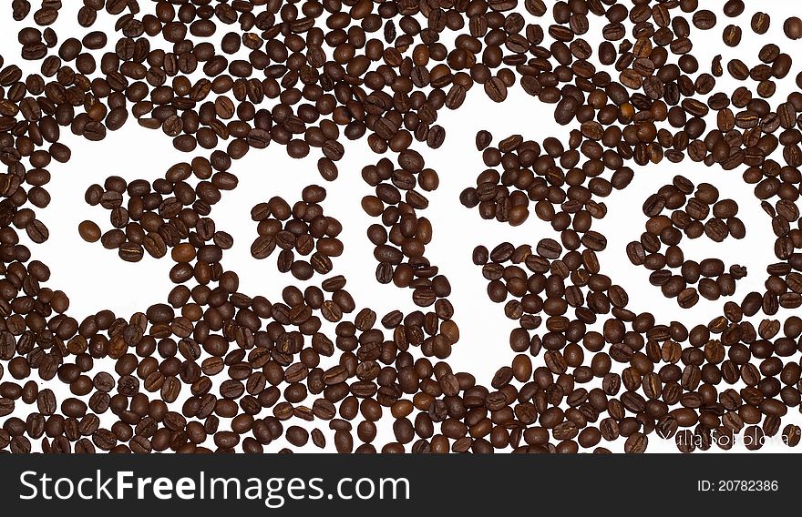 Cofee beans letters cafe on white background. Cofee beans letters cafe on white background