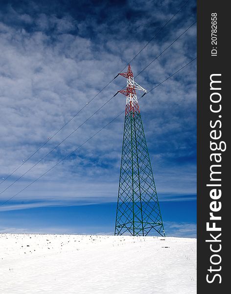 Electricity pylon under cool cloudy sky. Electricity pylon under cool cloudy sky