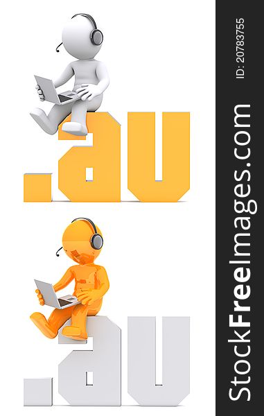 3d character sitting on .AU domain sign.