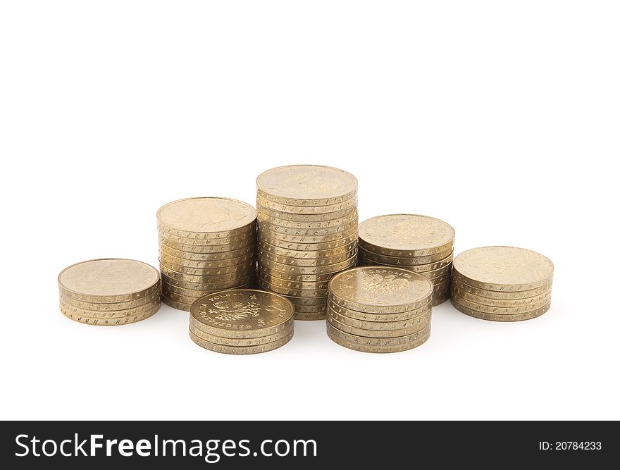 Stack of golden coins with soft shadow. Stack of golden coins with soft shadow