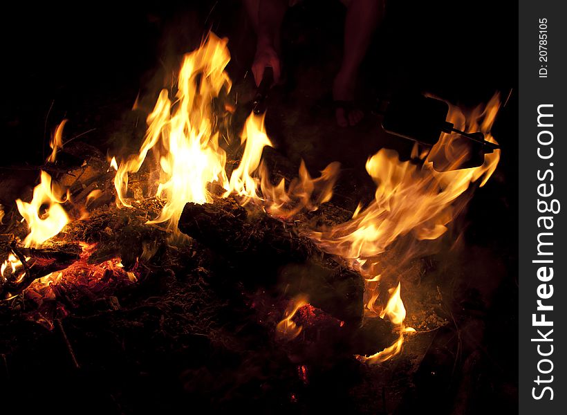 Enjoy a roaring campfire at night