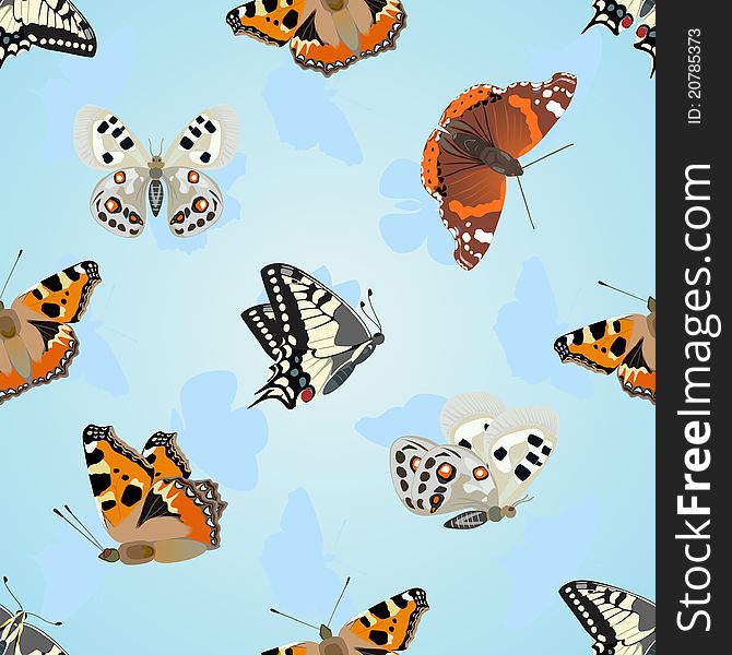 Seamless background of flying moths. The illustration on white background. Seamless background of flying moths. The illustration on white background.