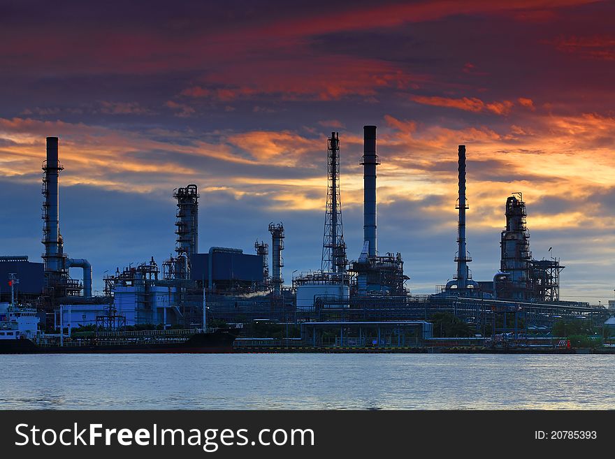 Oil refinery at twilight, Thailand