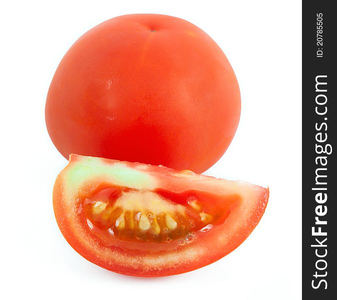 Fresh cut tomato on white background