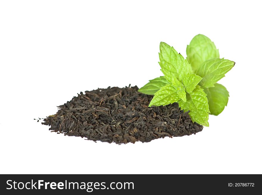 Dried Black Tea with green leaf. Dried Black Tea with green leaf