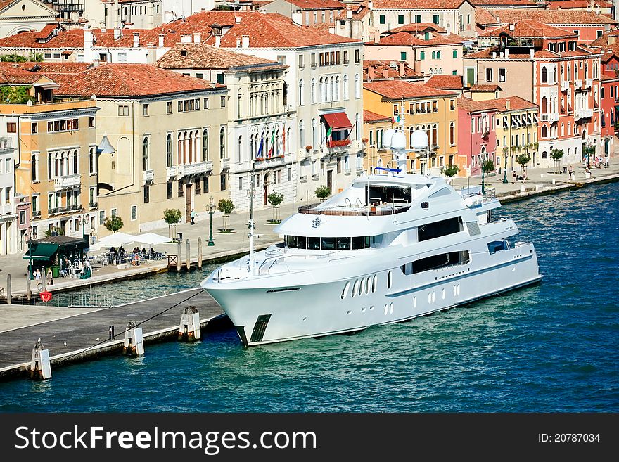 Luxury yacht at Giudecca canal in venice