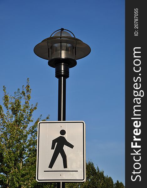 Pedestrian Sign and road lamp