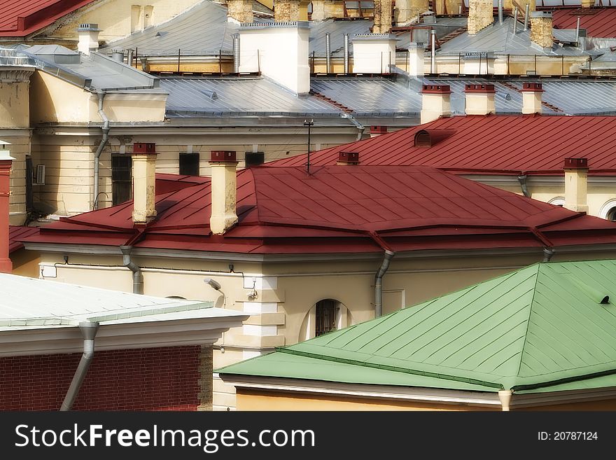 Metallic roofs different colors as a background, soft focus