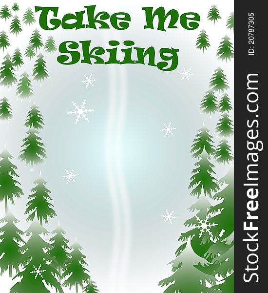 Ski tracks with trees and snowflakes illustration. Ski tracks with trees and snowflakes illustration