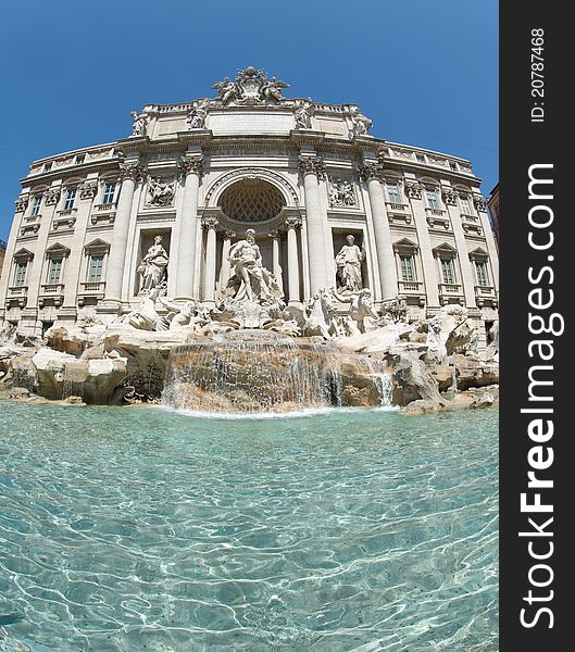 Fish eye view of fontana di Trevi Roma Italy