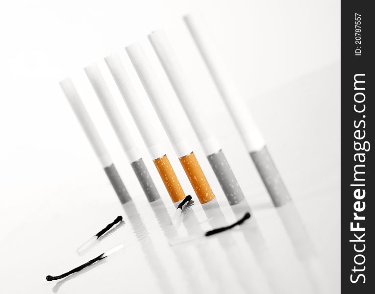 Cigarettes standing in a line