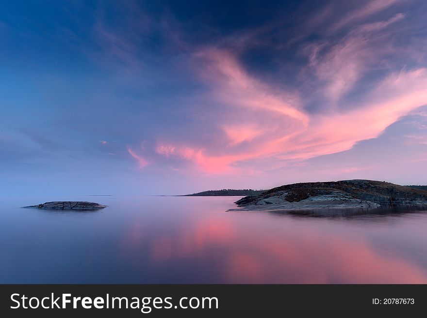 Sunset on ladoga lake, Russia