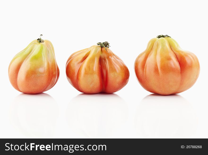 Tomatoes on a white background