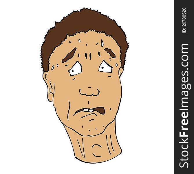 Cartoon face of a sweating worried black man. Cartoon face of a sweating worried black man.
