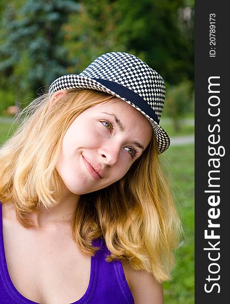 pretty blond girl in hat