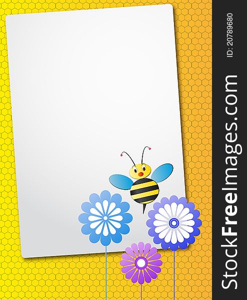Illustration of sheet with bee and flowers. Illustration of sheet with bee and flowers