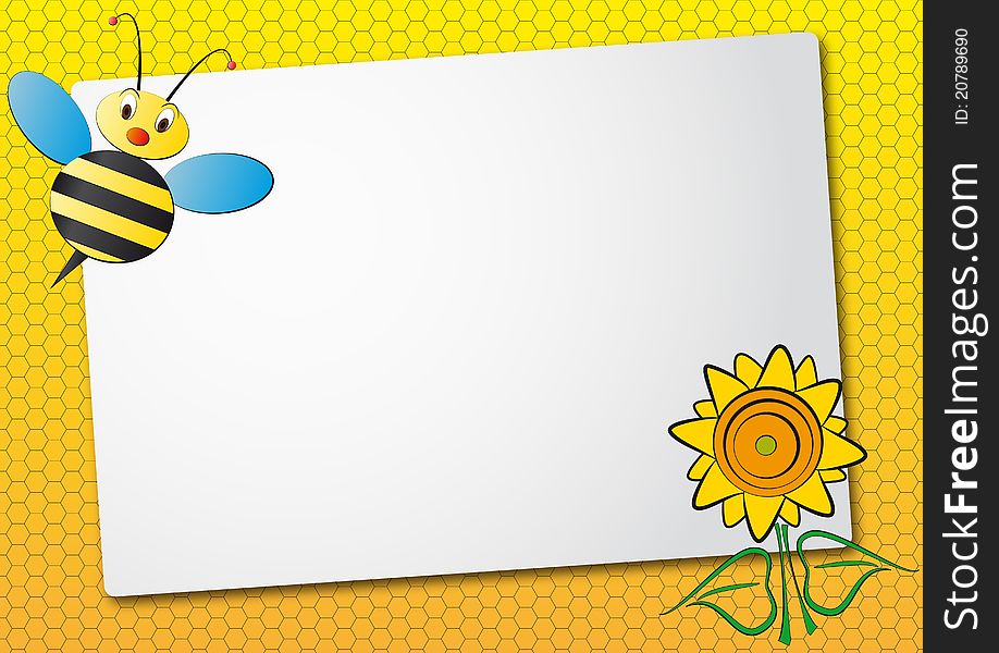 Illustration of sheet with bee and sunflower. Illustration of sheet with bee and sunflower