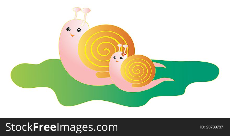 Cartoon Snail Mother And Baby