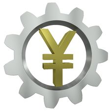 The Yen Sign In A Metal Gear Royalty Free Stock Photo
