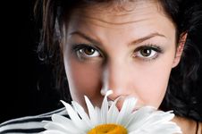 Beautiful Young Woman With Chamomile In Hand Royalty Free Stock Image