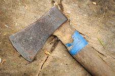 Old Ax On Tree Stump Royalty Free Stock Image