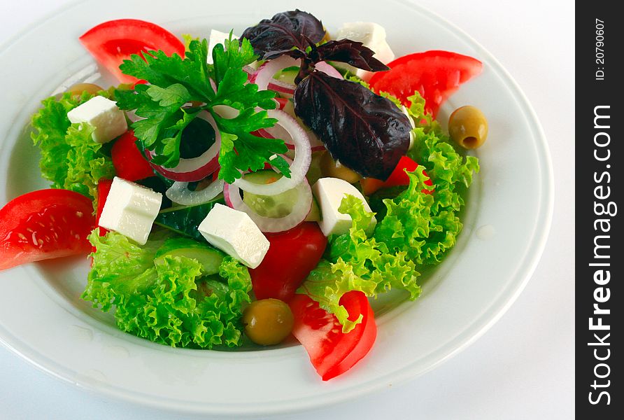 Greek salad with fresh vegetables with feta cheese