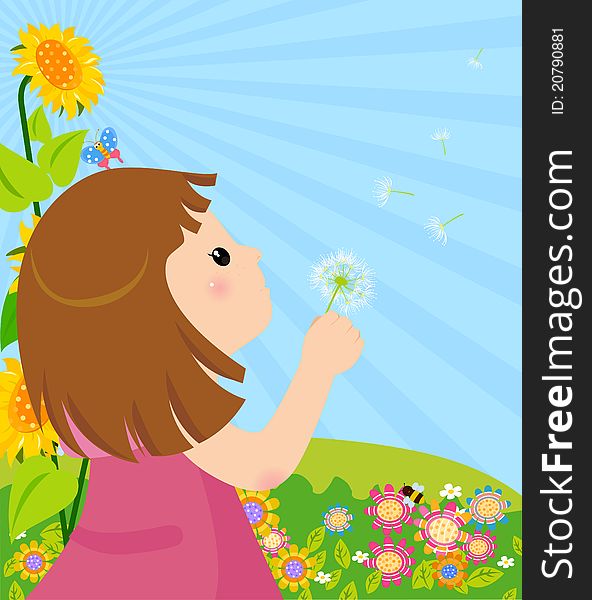 Girl Blowing Dandelion