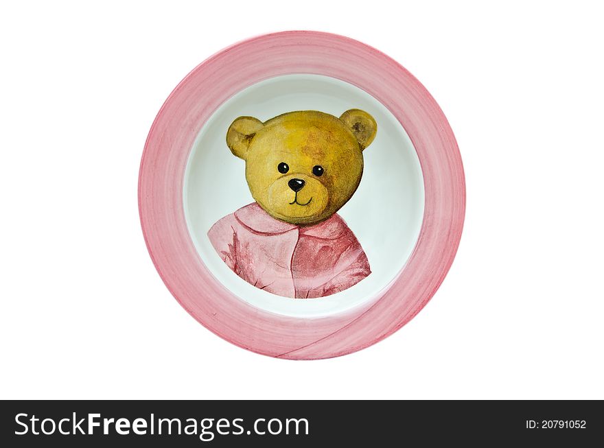 Plate of a bear for girl with pink rim. Plate of a bear for girl with pink rim.