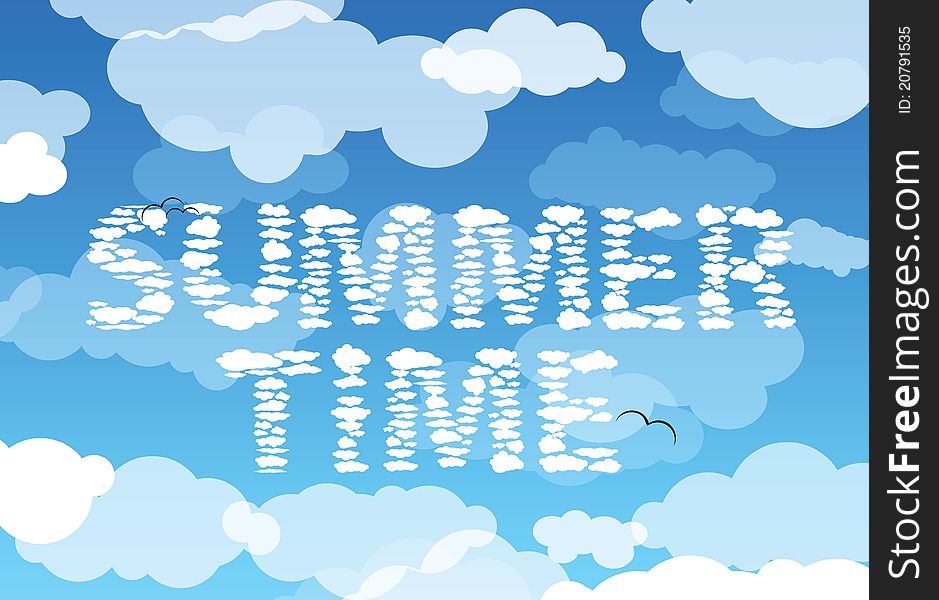 Summer time sign made from clouds on the sky