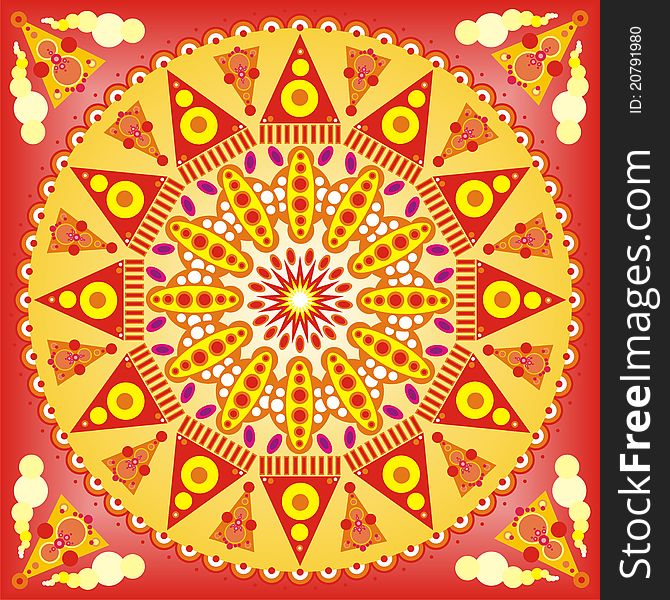 Ornamental circle pattern on red background. Ornamental circle pattern on red background