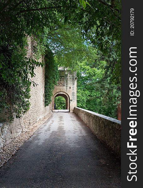 Entrance of the historical barben castle in the south of France