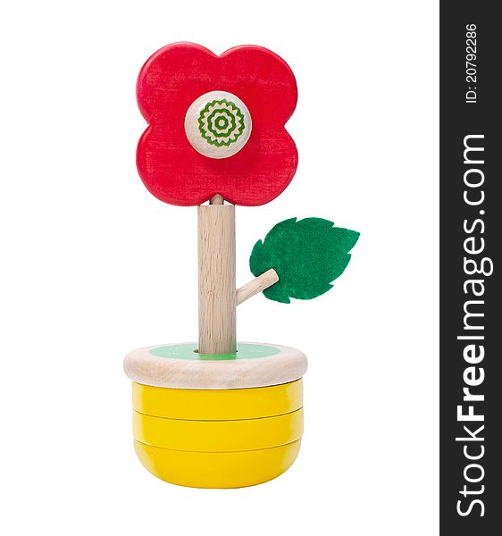 Colorful wooden toy vase and wooden flower