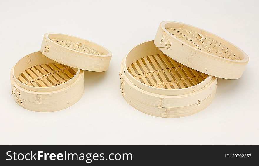 Empty bamboo steamer basket to put the raw food into it before steaming