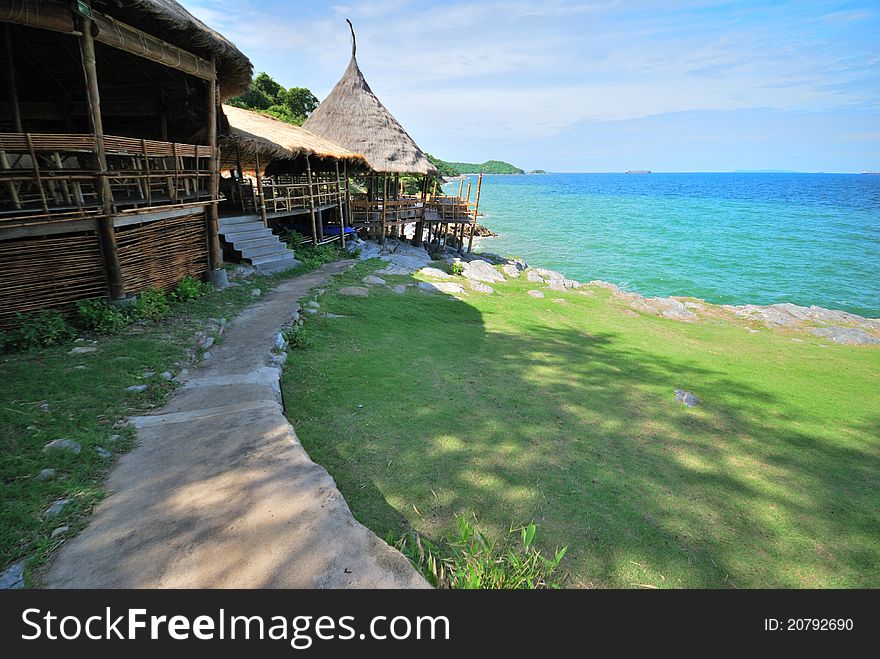 The way to hut with sea at bay in thailand island