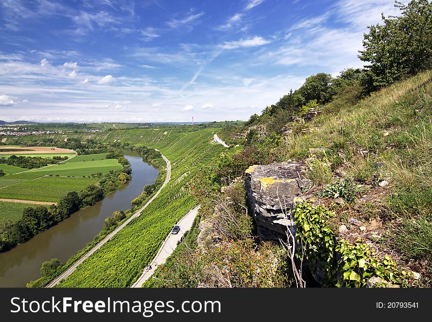 Beautiful Vineyard Landscape with river Neckar