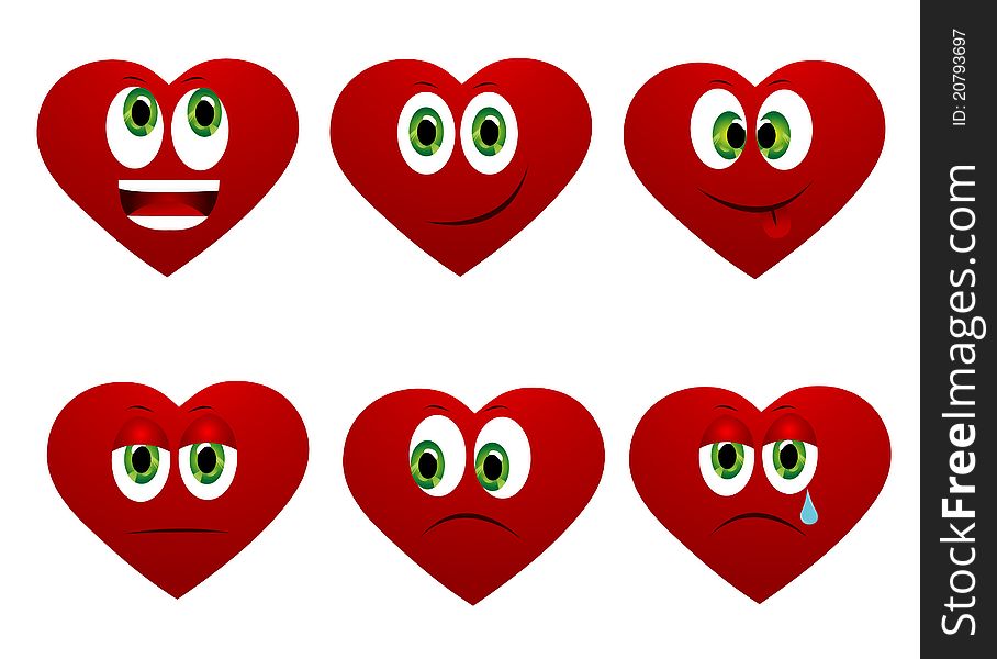 Funny red hearts with different face expresions. Funny red hearts with different face expresions
