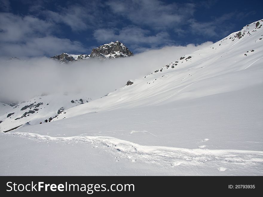 Snowy Mountain In The Alps