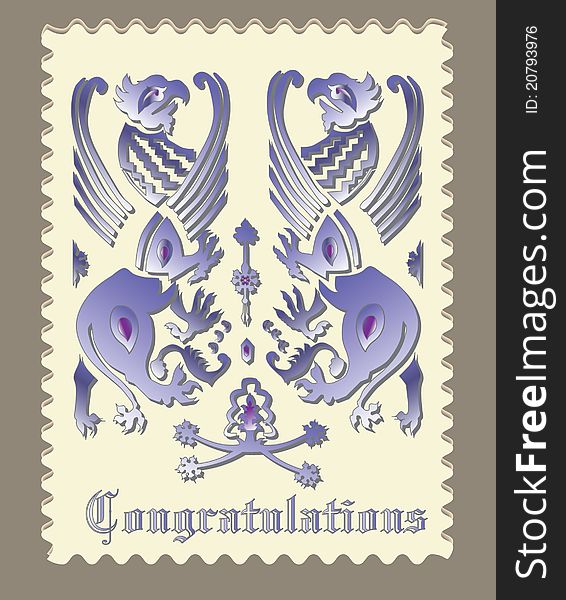 Postage stamp with a picture of two griffins