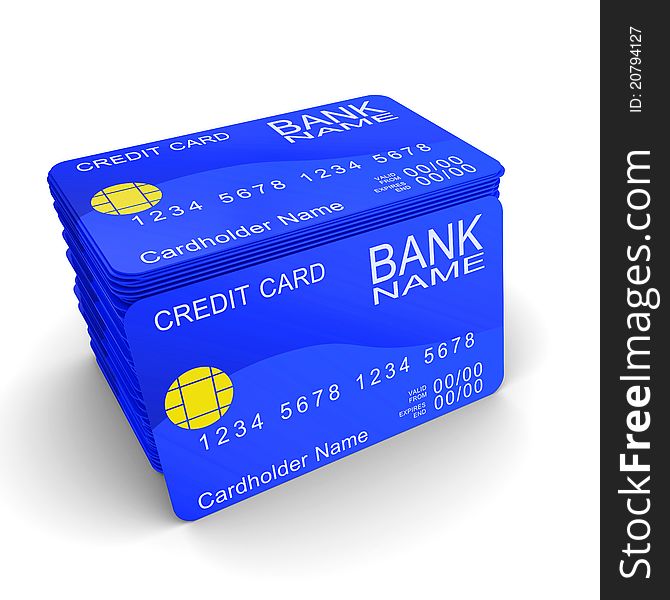 A stack of blue credit cards. 3d rendering