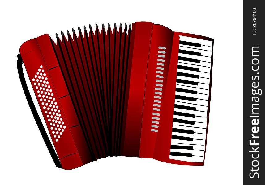 Red accordion on the white background