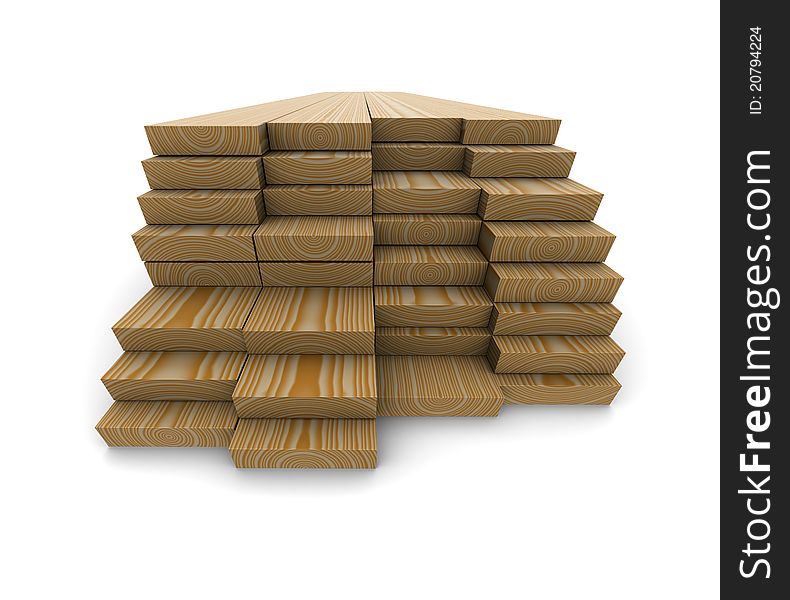 A Stack Of Pine Boards On A White Background