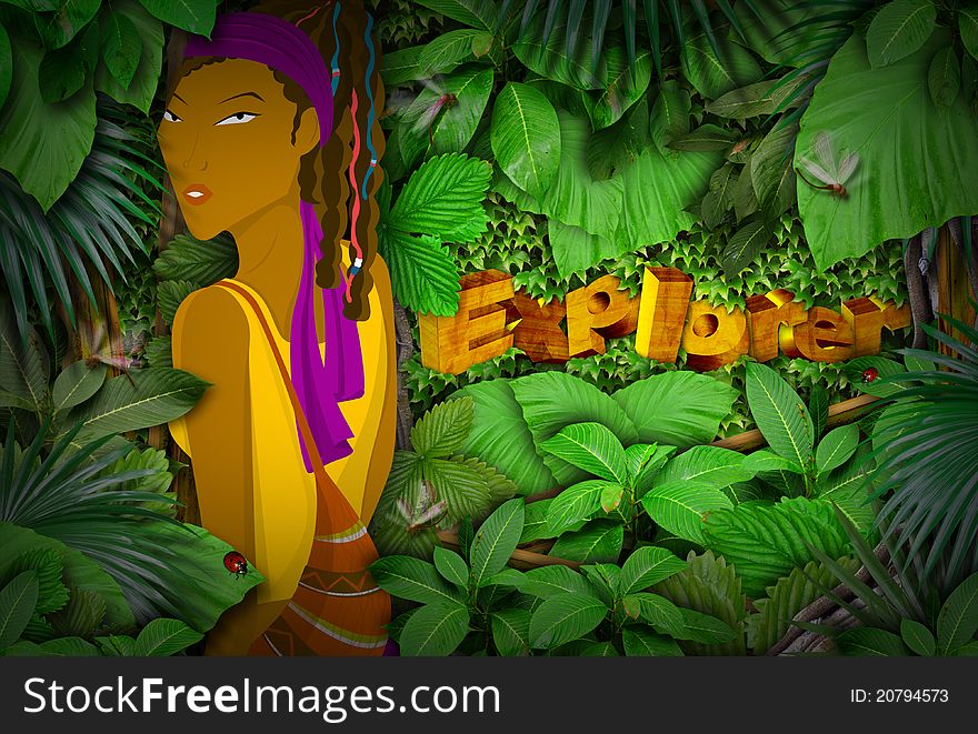 African Woman Walking Into The Rainforest