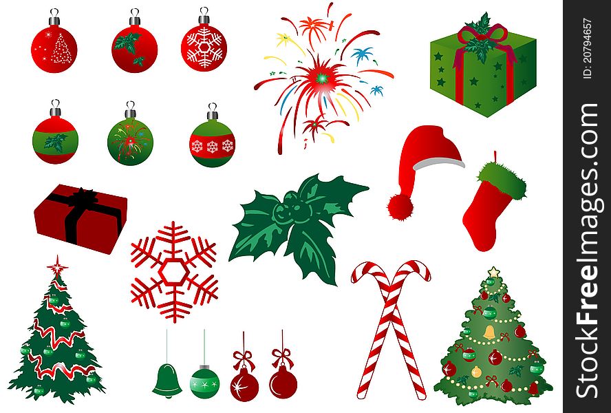 Christmas elements on the white background