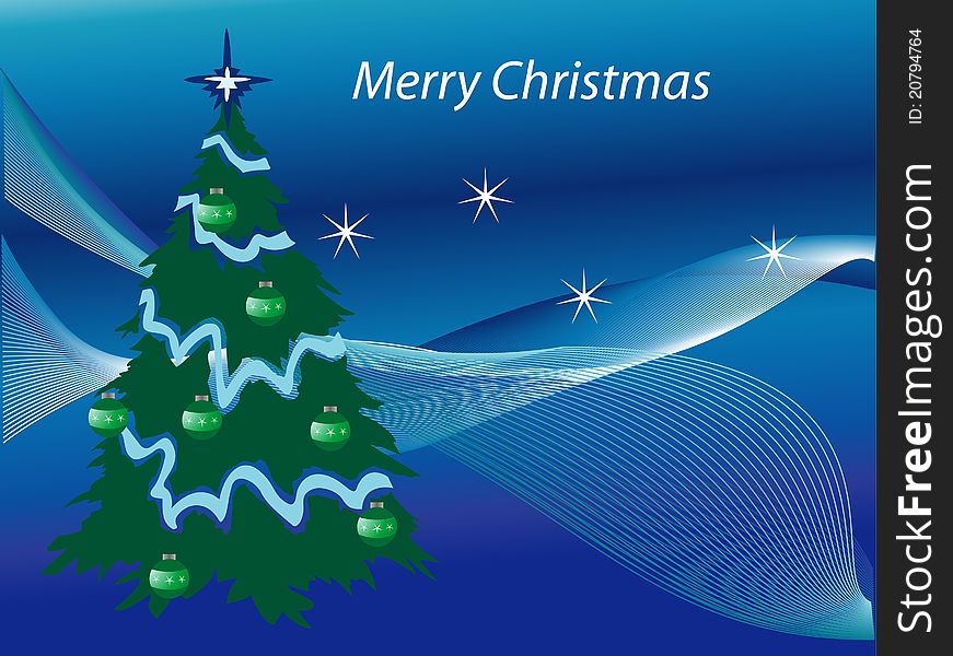 Blue christmas card with tree