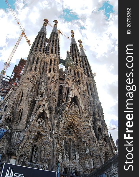 Sagrada Familia, Gaudi's most famous church in Barcelona, Spain.