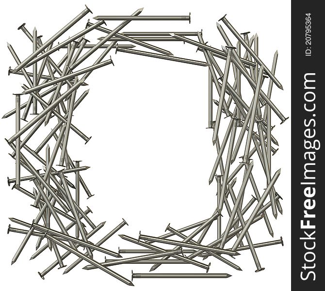 Frame made of steel nails. 3d rendering