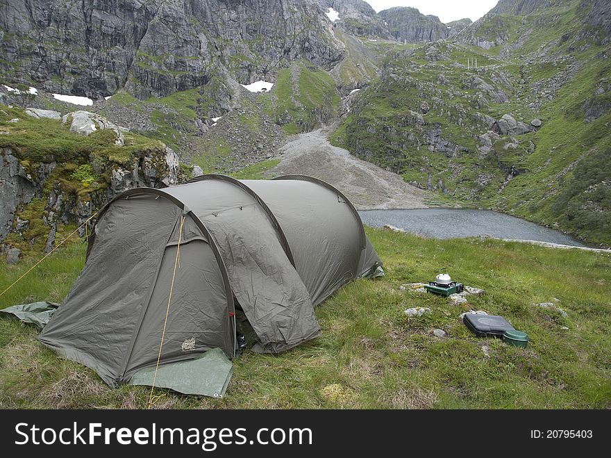 Tent camping outside Folgefonna glacier, Norway. Tent camping outside Folgefonna glacier, Norway