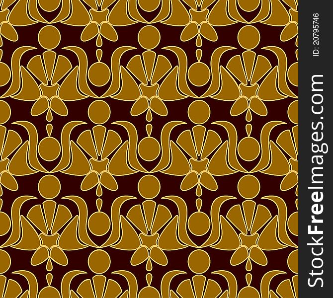 Seamless patterned wallpaper. A light ornament on a dark red background.