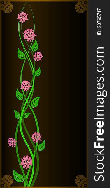 Dark card. Flowers curl against a dark background. Dark card. Flowers curl against a dark background.