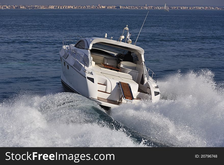 Italy, Tirrenian sea, off the coast of Fiumicino (Rome), luxury yacht Rizzardi 45'. Italy, Tirrenian sea, off the coast of Fiumicino (Rome), luxury yacht Rizzardi 45'